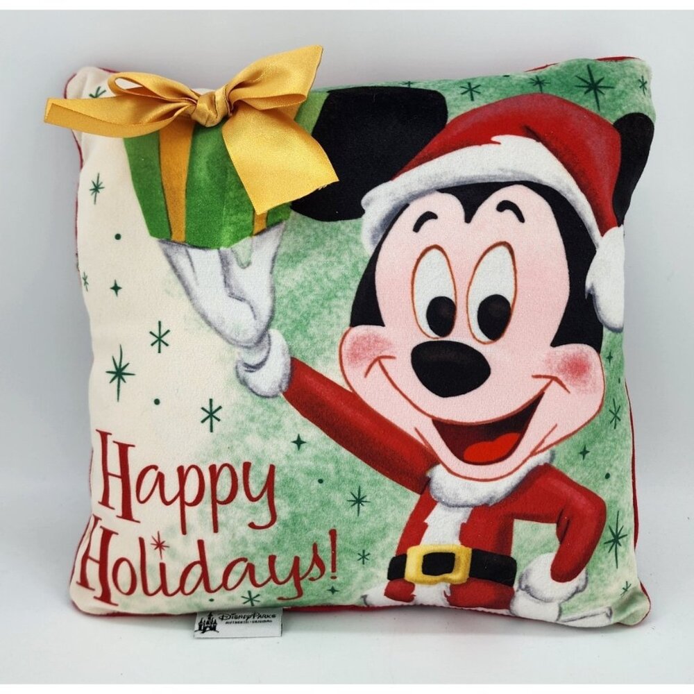 Disney Parks Mickey Mouse Happy Holidays Christmas Square Pillow 11 x 11‎ Retro